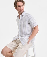 Club Room Men's Elevated Barry Regular-Fit Stripe Button-Down Linen Shirt, Exclusively at Macy's