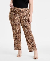 I.n.c. International Concepts Plus Printed Mid-Rise Straight-Leg Pants, Exclusively at Macy's