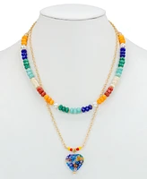 Patricia Nash Gold-Tone 2-Pc. Set Beaded & Heart Pendant Convertible Layered Necklace, 19" + 3" extender