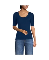 Lands' End Women's Drapey Rib Fitted Elbow Sleeve Scoop Neck Tee