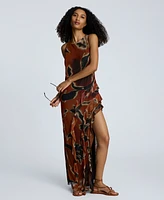 Kenneth Cole Women's Printed Ruffled High-Low Maxi Dress
