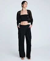 Kenneth Cole Women's Sheer Saddle-Shoulder Cropped Cardigan