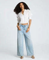 Kenneth Cole Women's Button-Front Long-Sleeve Cropped Shirt