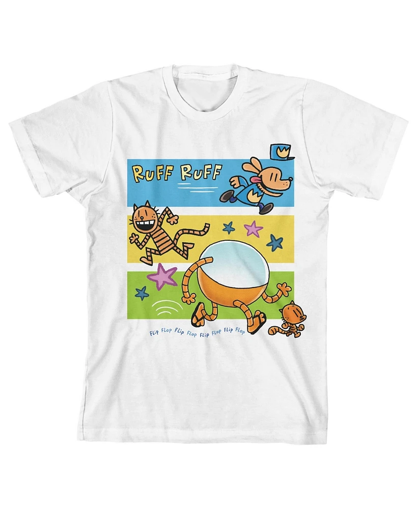 Dog Man Girls Characters Running Crew Neck Short Sleeve Youth White T-shirt-xl