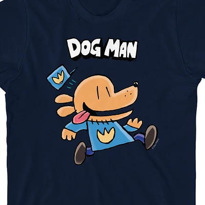 Dog Man Boys Running Youth Navy Crew Neck Short Sleeve T-shirt-xl