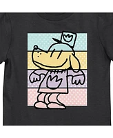 Dog Man Girls Character Outline Youth Black Crew Neck Short Sleeve T-shirt-xxl