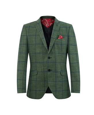 Elie Balleh Boys Green Slim Fit Plaid Jacket