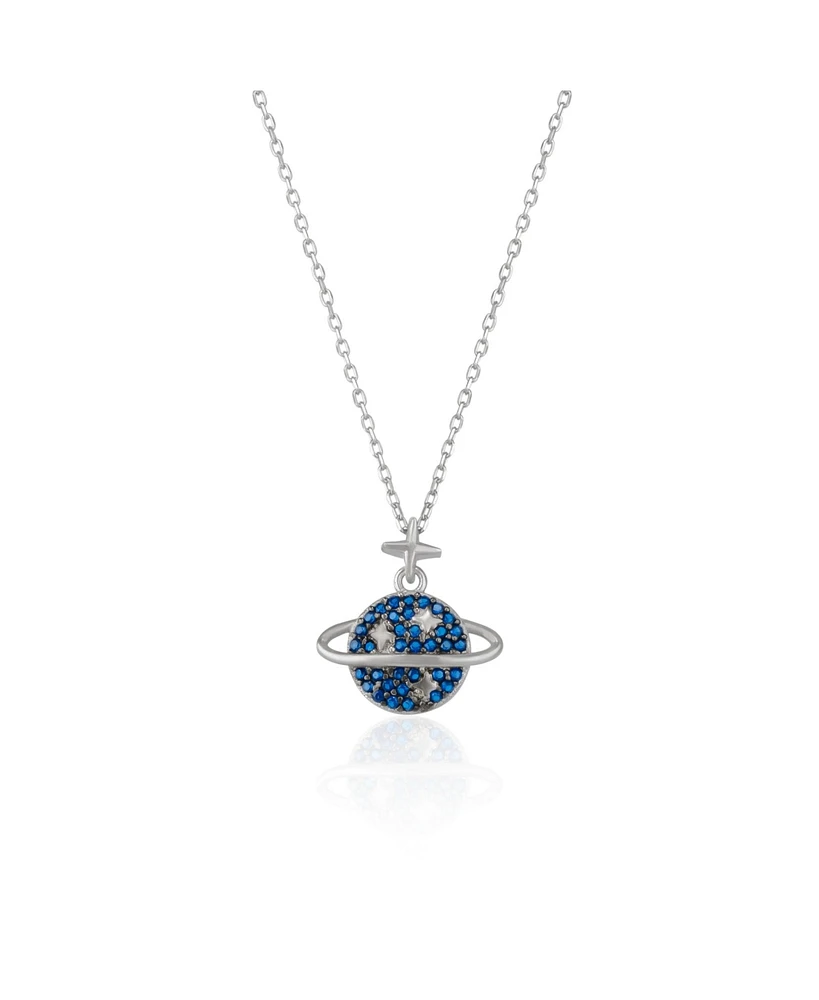 Spero London Blue Saturn Jewelled Sterling Silver Necklace