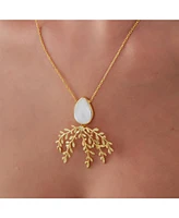 Spero London Mother Of Pearl Olive Branch Sterling Silver Necklace