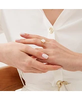 Spero London Natural Irregular Baroque Pearl Adjustable Sterling Silver Hammered Ring