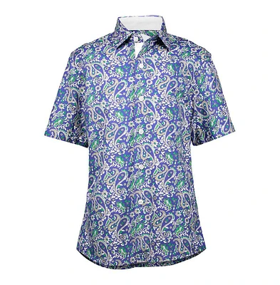 Elie Balleh Big Boys Blue Paisley Slim Fit Short Sleeve Shirt