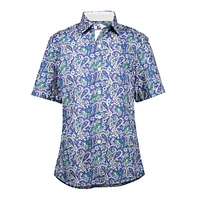 Elie Balleh Big Boys Blue Paisley Slim Fit Short Sleeve Shirt