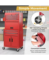 3-in-1 6-Drawer Rolling Tool Chest Storage Cabinet with Universal Wheels and Hooks