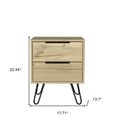 Two Drawer Nightstand in Faux Wood Finish for Bedside or Living Room