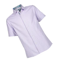 Elie Balleh Big Boys Lavender Solid Pink Jacquard Slim Fit Short Sleeve Shirt