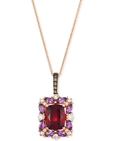 Le Vian Pomegranate Garnet (2-3/8 ct. t.w.), Grape Amethyst (3/8 ct. t.w.) & Diamond (1/4 ct. t.w.) Halo Adjustable 20" Pendant Necklace in 14k Rose G
