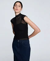 Kenneth Cole Women's Layered Mock Neck Sleeveless Top