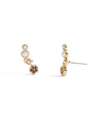 Coach Faux Stone Signature Heritage Cultivated Pearl Crawler Earrings