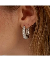 Spero London Elliptical Oval Chunky Hoop Sterling Silver Zirconia Earring