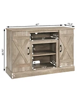 American retro Farmhouse Classic Media Tv Stand Antique Entertainment Console with 18" Electric Fireplace Insert for Tv up to 50" with Open and Closed