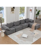 142" L-Shaped Chenille Sectional Sofa Sleeper with Ottoman, Gray