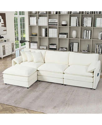 Comfy Beige Chenille Modular Sectional Sofa with Ottoman