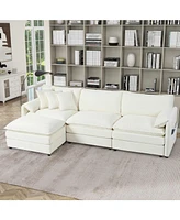 Comfy Beige Chenille Modular Sectional Sofa with Ottoman