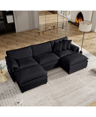 Black Chenille Modular Sectional Sofa with Ottomans