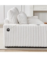 126" Corduroy L-Shaped Sofa w/ Cup Holder, Usb