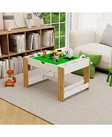 Kids 2 in 1 Play Table with 7 Storage Compartments,Compatible with Lego Building Block,Modern Activity Learning Table Game Furniture-White