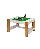 Kids 2 in 1 Play Table with 7 Storage Compartments,Compatible with Lego Building Block,Modern Activity Learning Table Game Furniture-White