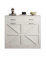 White Tilt Out Trash Cabinet with 2 drawer, Quick Installation and Deodorising Function, Wooden Freestanding Trash Can Cabinet Holds Up to 2x10 Gallon