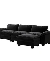 Living Room Furniture Luxury Sectional Sofa Couch with Ottoman Soft Velvet Upholstered Sofa Black