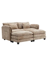 Plush Chenille Sofa with Detachable Armrests