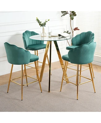 Luxe Green Velvet Bar Chairs (Set of 5) with Gold Metal Legs