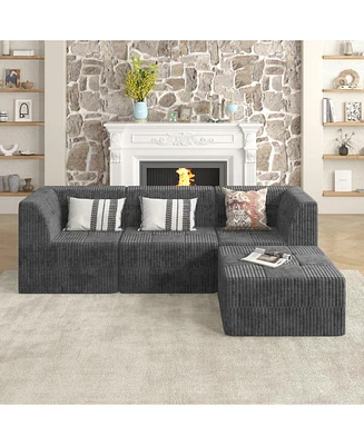 L-Shape Modular Sofa: Minimalist Corduroy Couch with Sleeper for Compact Living