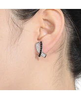 Sterling Silver Black Plating and White Gold Plating with Clear & Black Cubic Zirconia Accent Stud Earrings