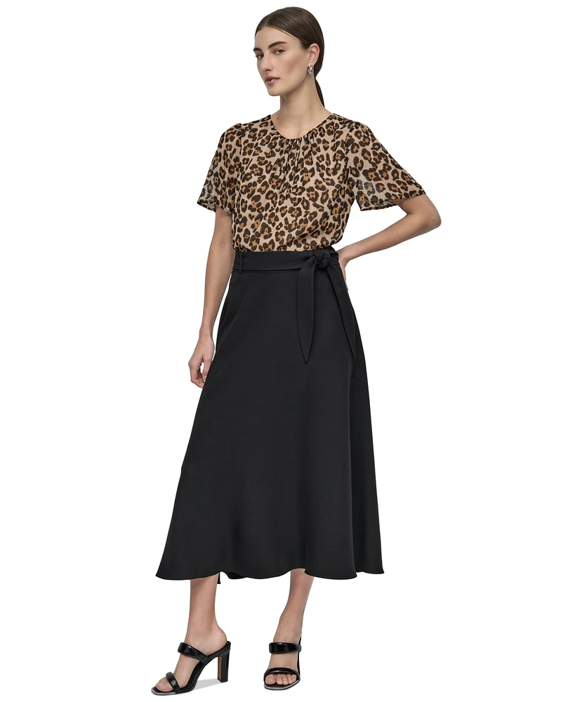 Dkny Petite Tie-Waist Midi Skirt