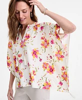 Jm Collection Women's Printed Tassel-Trim Poncho Top, Exclusively at Macy's