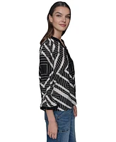 Karl Lagerfeld Paris Women's Geo-Print 3/4-Sleeve Woven Top