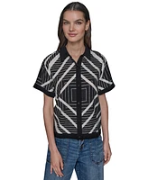 Karl Lagerfeld Paris Women's Geo-Print Button-Down Short-Sleeve Top