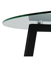47.2" Modern Round Glass Dining Table with Black Legs