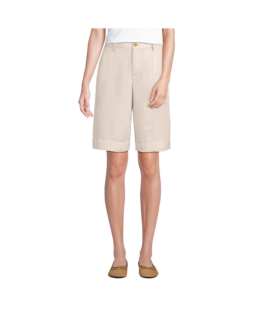 Lands' End Women's Linen Blend High Rise Pintuck 12" Bermuda Shorts