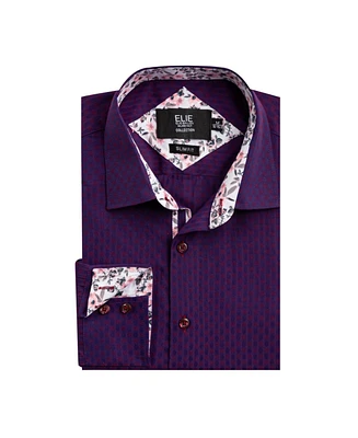 Elie Balleh Big Boys Wine Slim Fit Jacquard Dot Shirt