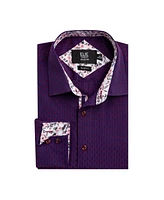 Elie Balleh Big Boys Wine Slim Fit Jacquard Dot Shirt