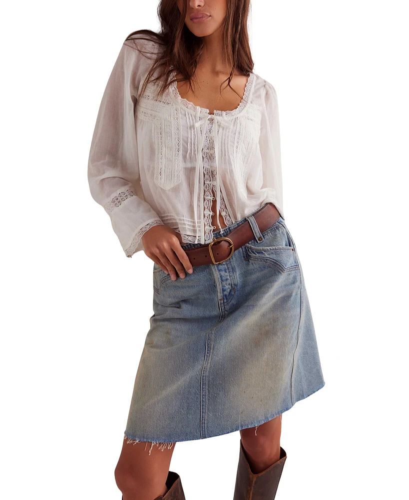 Free People Women's Suzy Raw-Edge-Hem Denim Skirt