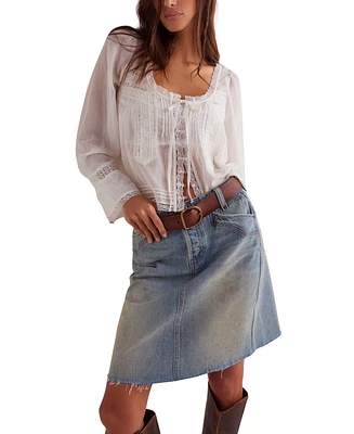 Free People Women's Suzy Raw-Edge-Hem Denim Skirt
