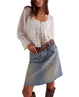 Free People Women's Suzy Raw-Edge-Hem Denim Skirt