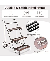 Gymax 3-Tier Metal Plant Stand Ladder Shaped Flower Pot Holder Storage Rack w/ Wheels