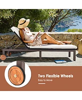 Gymax Patio Adjustable Rattan Recliner Chaise Lounge Chair w/ Cushion Wheels